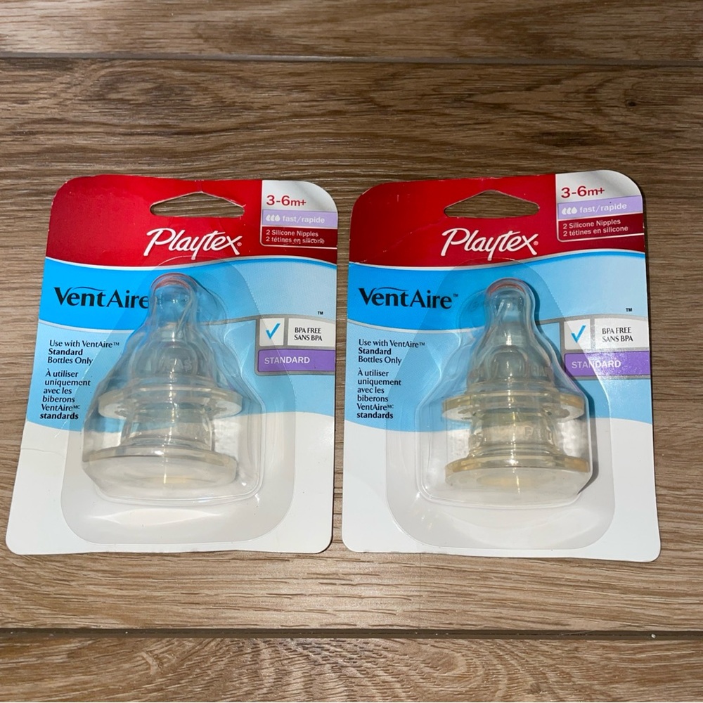 2- 2pk Playtex VentAire Standard Baby Bottle Nipples 3-6m+ Fast Flow NEW